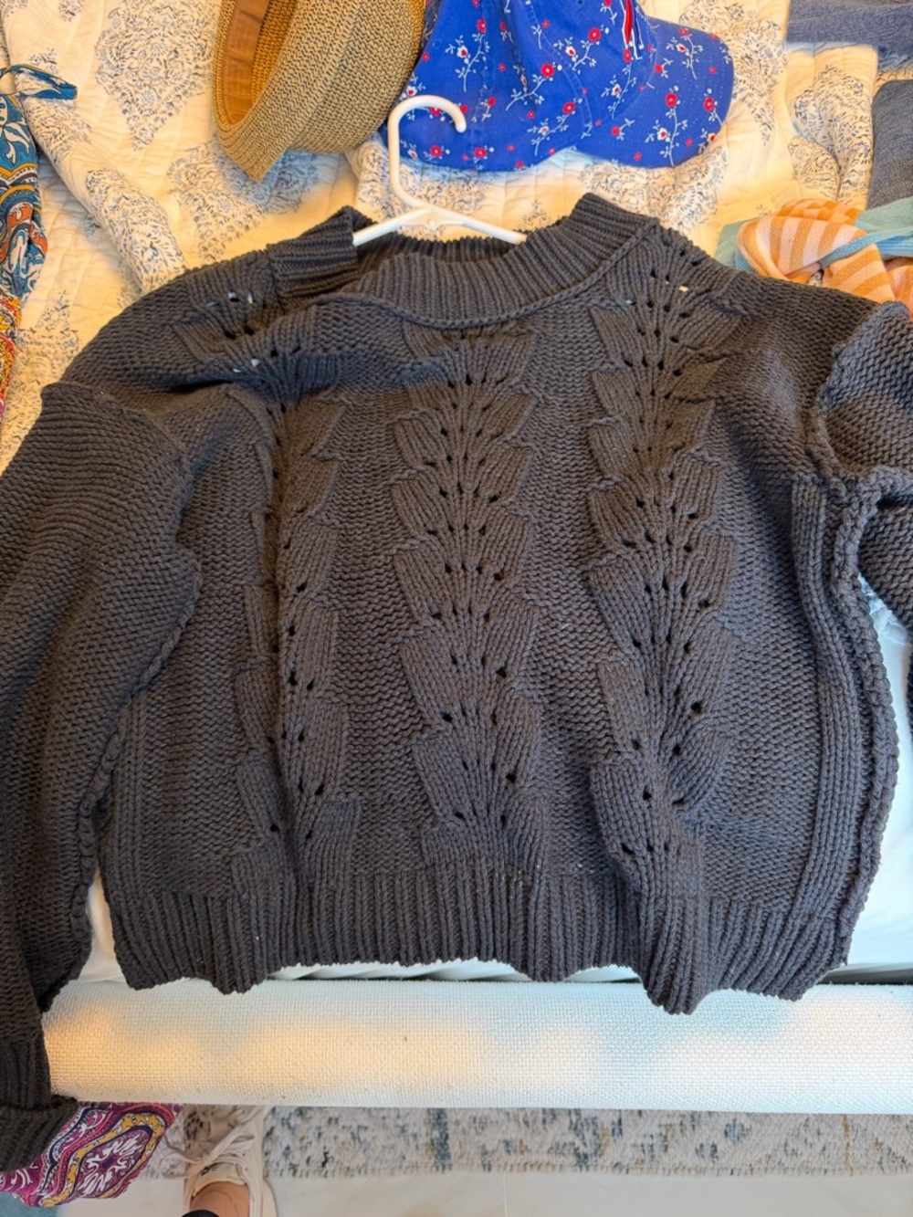 Free People Charcoal Crewneck Cable Knit Sweater